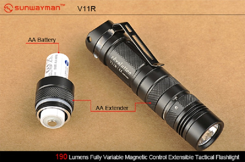 Sunwayman V11R CREE XM-L U2 Variable Output 1 x CR123 / 1 x AA 500 Lumen LED Flashlight