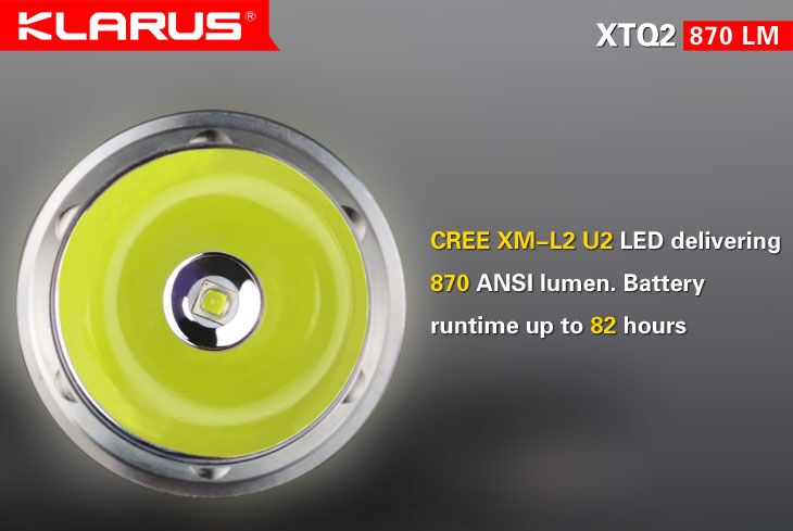 Klarus XTQ2 2x CR123A / 1x 18650 870 Lumens Cree XM-L2-U2 LED Flashlight