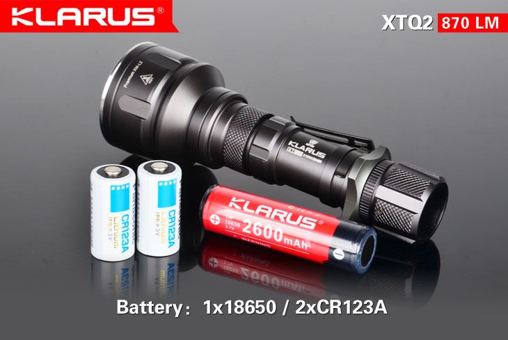 Klarus XTQ2 2x CR123A / 1x 18650 870 Lumens Cree XM-L2-U2 LED Flashlight