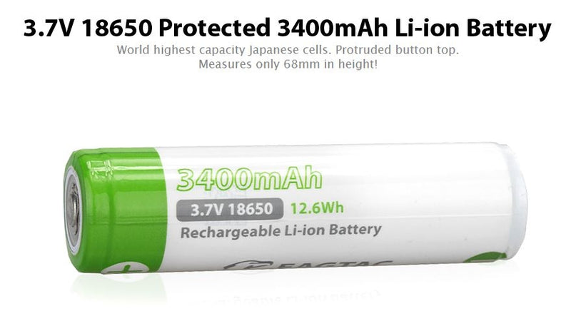 EagleTac 18650 3400mAh 12.6Wh 3.7V Protected Button Top