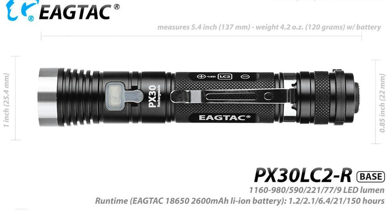 Eagletac PX30LC2-R, 1160 LUMEN, NICHIA 219C CRI192 LED--NO KIT