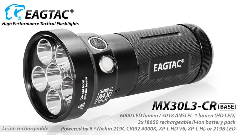 EagleTac MX30L3-CR 6000 Lumen Flashlight 3 x 18650 Battery 219C CRI192 LED