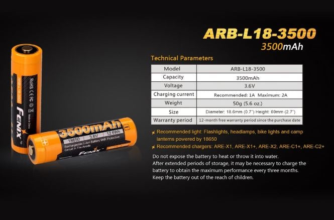 Fenix ARB-L18-3500 Rechargeable 18650 Battery